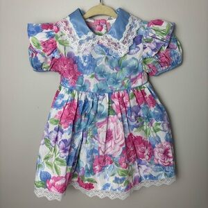 Vintage Bryan Dress Baby girl 2T Lace floral puff sleeve